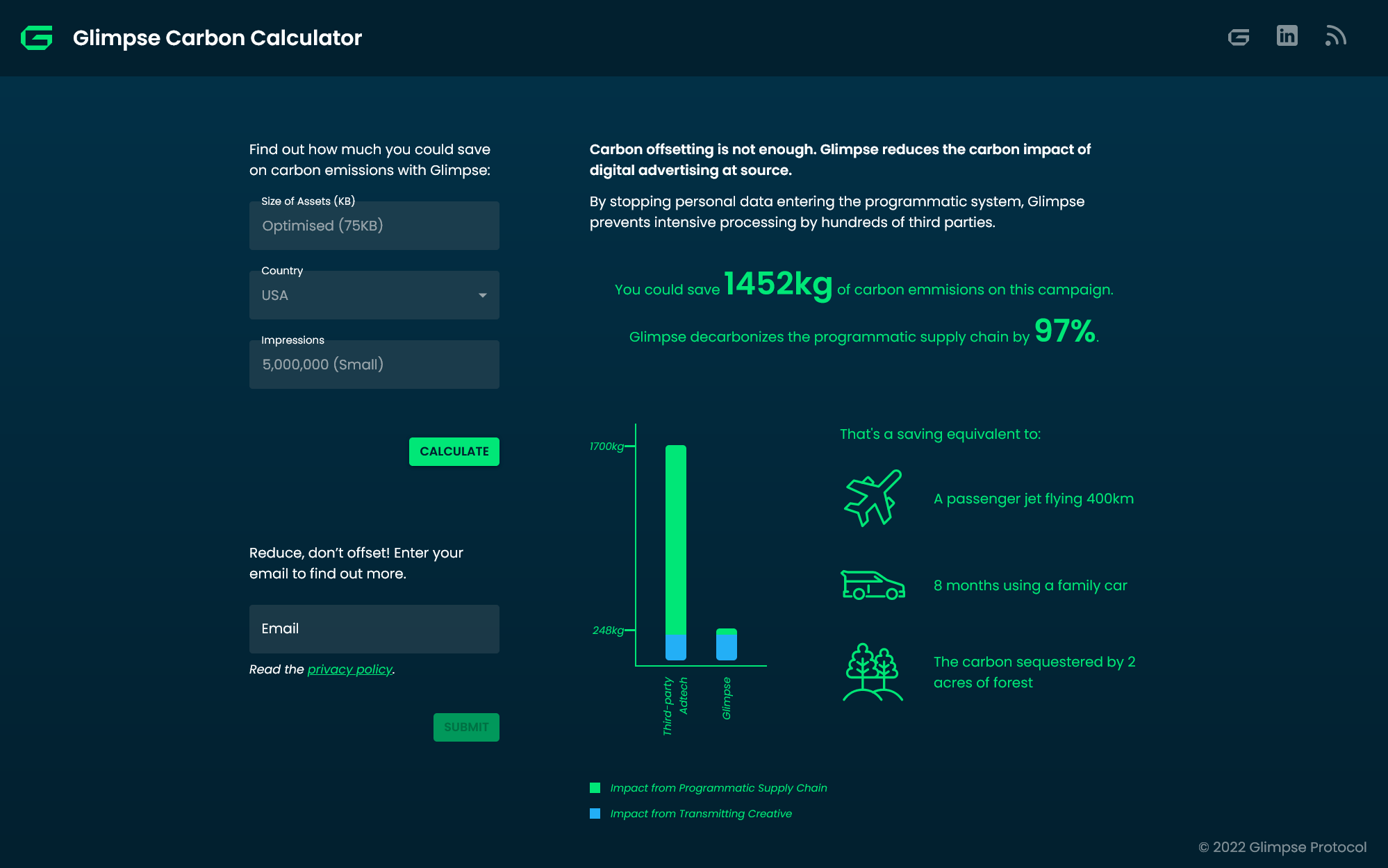 carbon calculator results screenshot